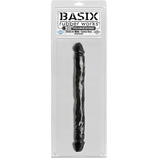 Двусторонний чёрный фаллоимитатор 12 Double Dong - 33,7 см - Basix Rubber Works. Фотография 2.