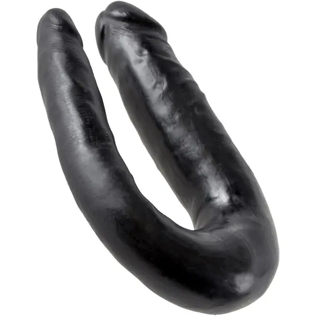 Чёрный двусторонний фаллоимитатор U-Shaped Small Double Trouble - 33,5 см - King Cock. Фотография 2.