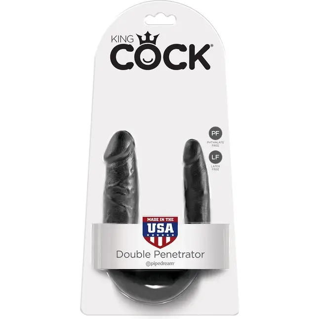 Чёрный двусторонний фаллоимитатор U-Shaped Small Double Trouble - 33,5 см - King Cock. Фотография 4.