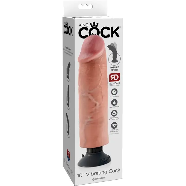 Телесный вибратор со съемной присоской 10 Vibrating Cock - 25,4 см - King Cock. Фотография 7.