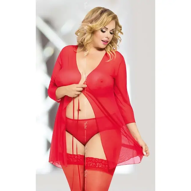 Полупрозрачный пеньюар на завязках Pola - Plus size. Фотография 5.