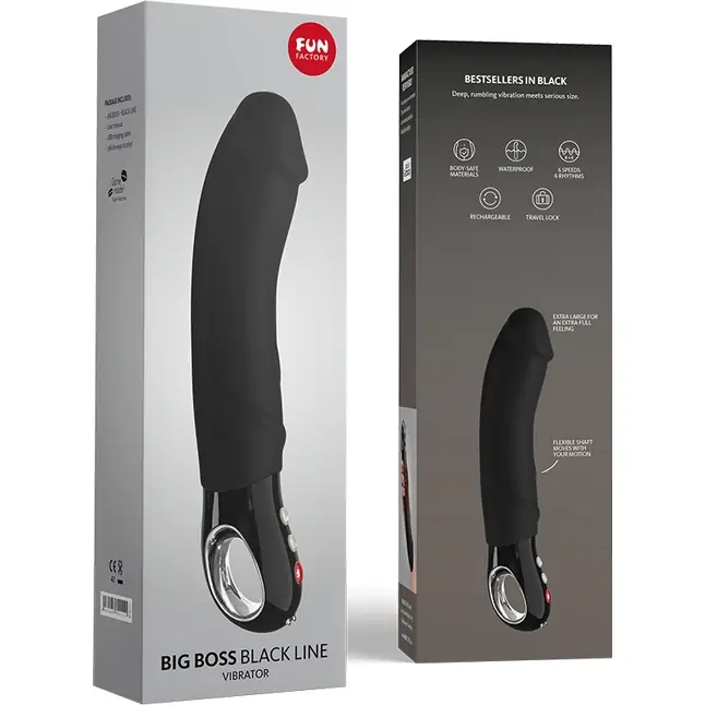 Чёрный вибратор Big Boss Black Line - 23,5 см. Фотография 4.