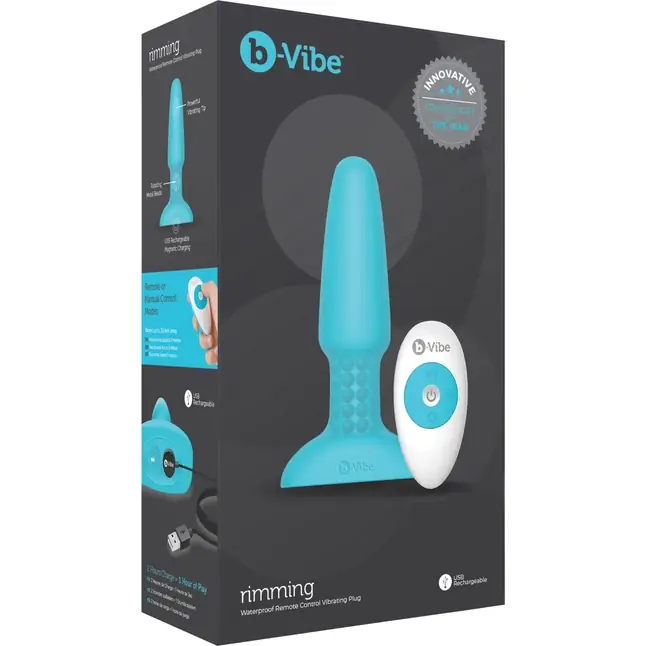 Голубая вибропробка с ротацией шариков RIMMING REMOTE CONTROL PLUG TEAL - 15,2 см. Фотография 6.