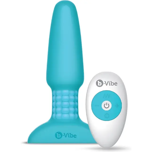 Голубая вибропробка с ротацией шариков RIMMING REMOTE CONTROL PLUG TEAL - 15,2 см