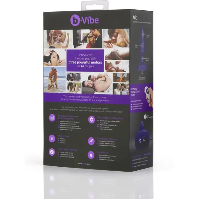 Фиолетовая анальная вибропробка с 3 источниками вибрации TRIO REMOTE CONTROL PLUG PURPLE - 13,5 см. Фотография 9.