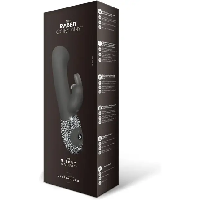 Чёрный вибратор The G-spot Rabbit со стразами на рукояти - 22 см. Фотография 4.