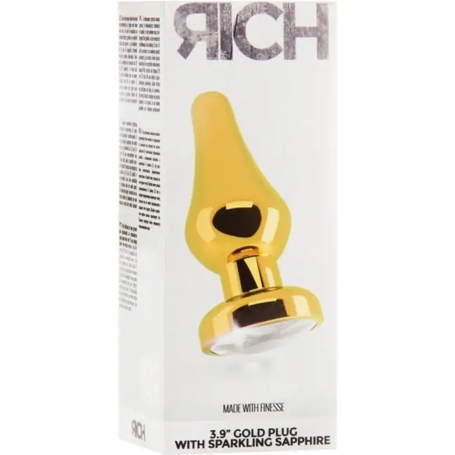 Золотистая анальная пробка R1 RICH с прозрачным кристаллом - 12 см - Rich. Фотография 2.