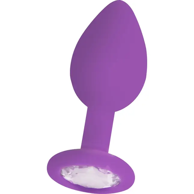 Фиолетовая анальная пробка OUCH! Regular Diamond Butt Plug с прозрачным кристаллом - 7,3 см - Ouch!