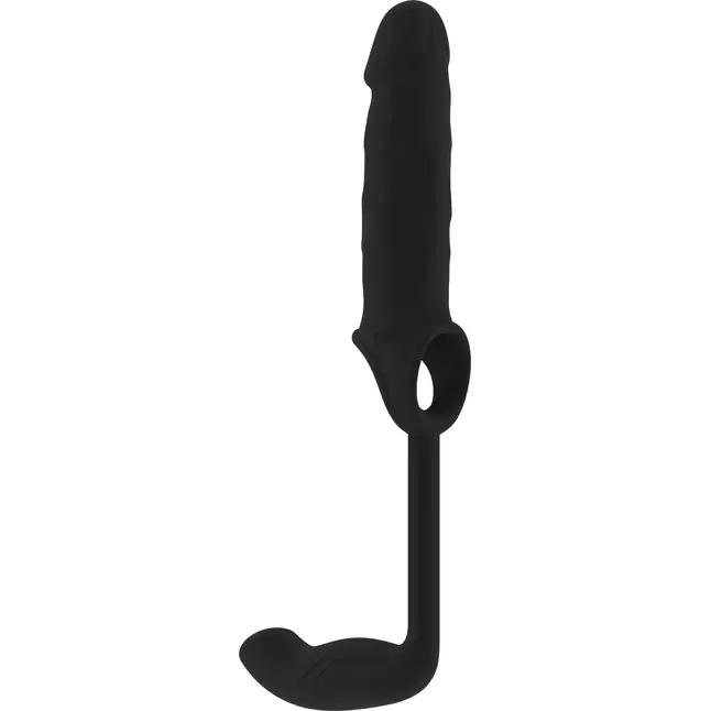 Чёрная насадка с анальным стимулятором Stretchy Penis Exten and Plug No.34 - Sono