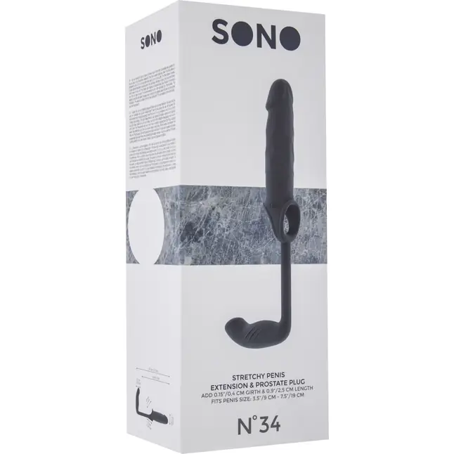 Серая насадка с анальным стимулятором Stretchy Penis Exten and Plug No.34 - Sono. Фотография 3.
