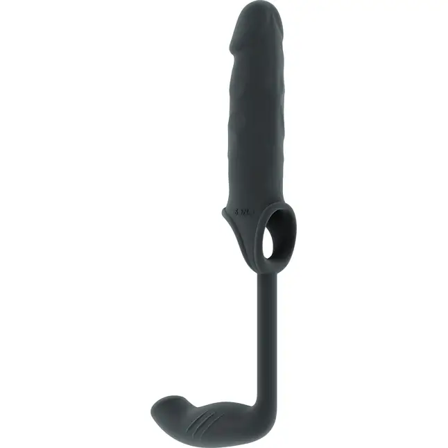 Серая насадка с анальным стимулятором Stretchy Penis Exten and Plug No.34 - Sono
