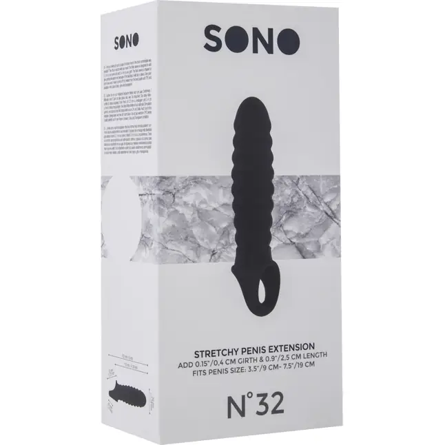Чёрная ребристая насадка Stretchy Penis Extension No.32 - Sono. Фотография 3.