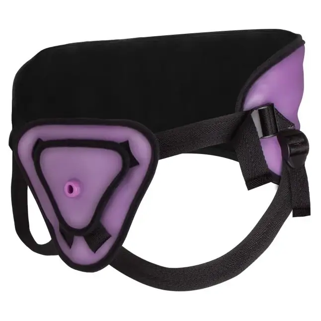 Фиолетовый страпон Deluxe Silicone Strap On 10 Inch с волнистой насадкой - 25,5 см - Ouch!. Фотография 4.