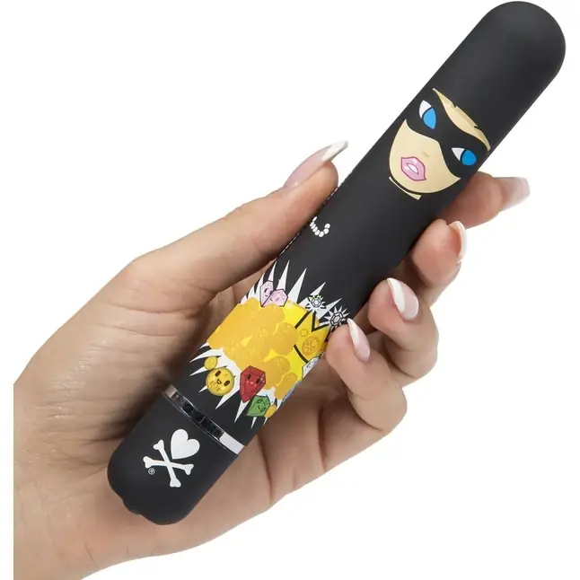 Чёрный вибратор CLASSIC VIBRATOR BLACK ROBBER WOMAN - 18,4 см. Фотография 3.
