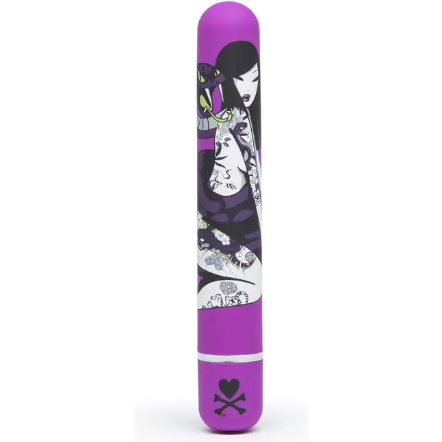 Фиолетовый вибратор с принтом CLASSIC VIBRATOR PURPLE SNAKE WOMAN - 18,4 см