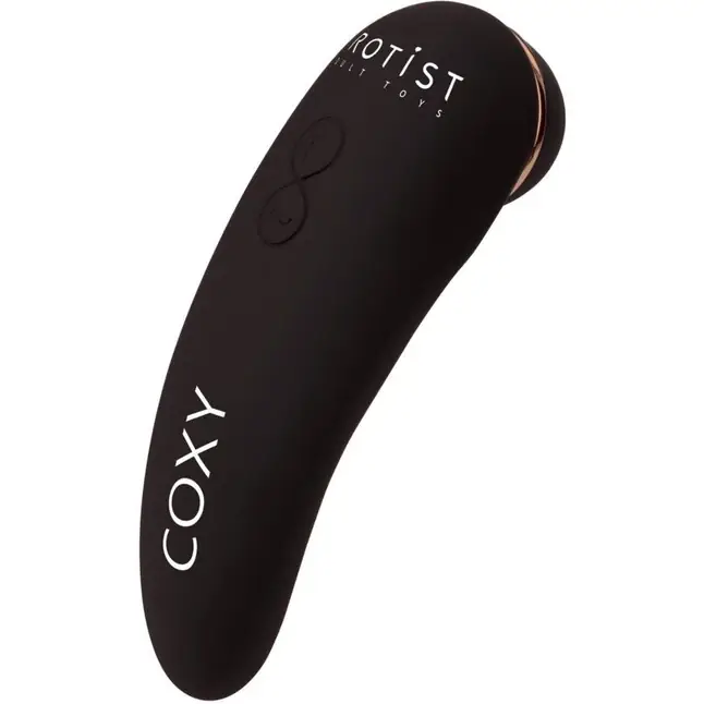 Чёрный бесконтактный стимулятор клитора Coxy с вибрацией