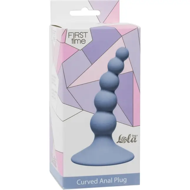 Голубая анальная пробка Ribbed Plug Blue - 10,5 см - First Time. Фотография 2.