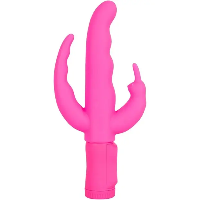 Ярко-розовый вибратор с двумя дополнительными отростками Triple Vibe - 23 см - You2Toys. Фотография 2.