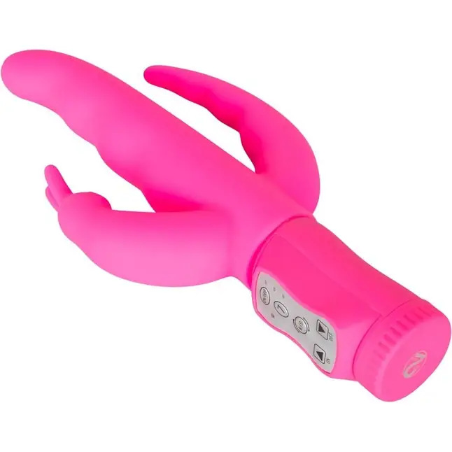 Ярко-розовый вибратор с двумя дополнительными отростками Triple Vibe - 23 см - You2Toys. Фотография 3.