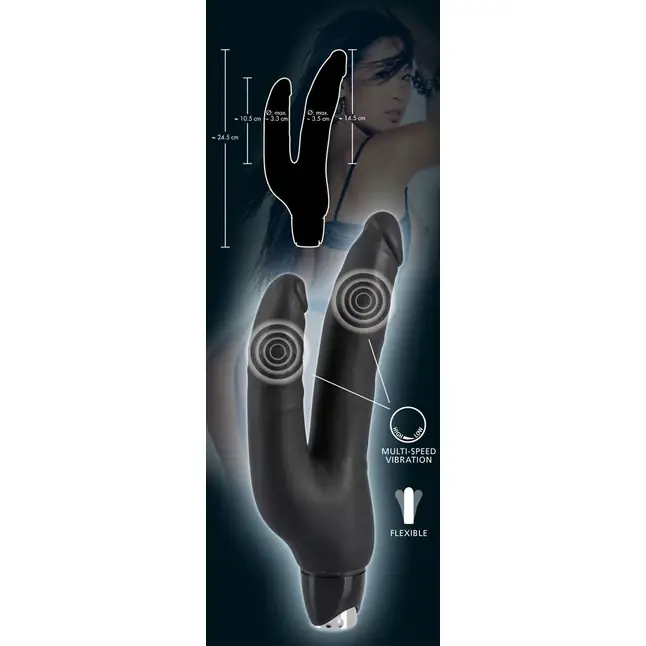Чёрный анально-вагинальный вибромассажёр-реалистик Backdoor Lovers Double - 24,5 см - You2Toys. Фотография 4.