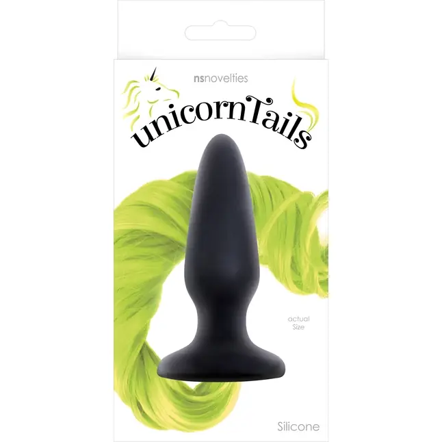 Чёрная анальная пробка с неоново-жёлтым хвостом Unicorn Tails Yellow - 9,9 см - Unicorn Tails. Фотография 2.