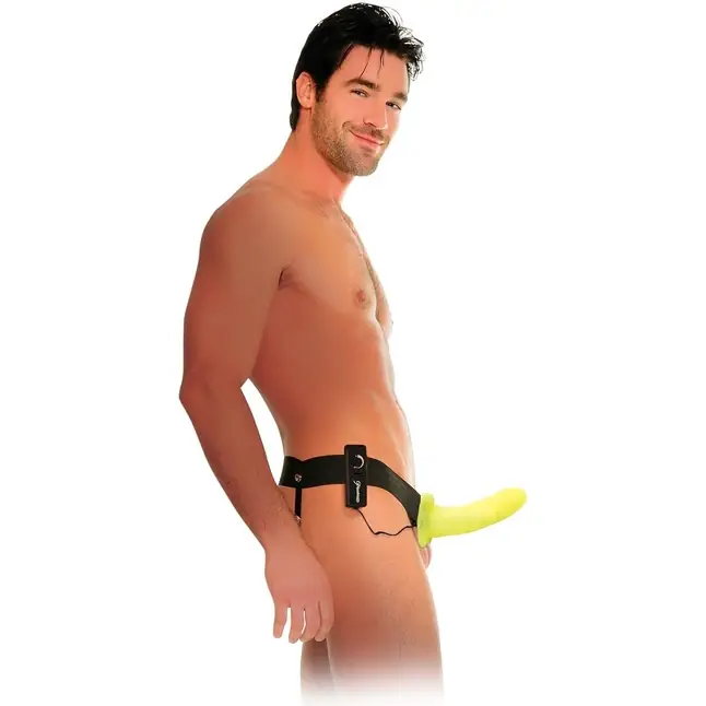 Флуоресцентный полый страпон унисекс с вибрацией For Him or Her ​Vibrating Hollow Strap-On - 15 см - Fetish Fantasy Series. Фотография 6.