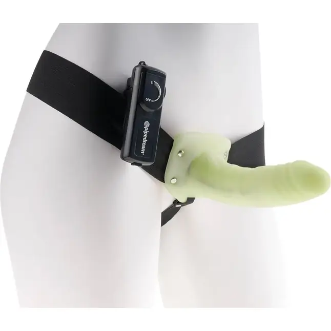 Флуоресцентный полый страпон унисекс с вибрацией For Him or Her ​Vibrating Hollow Strap-On - 15 см - Fetish Fantasy Series