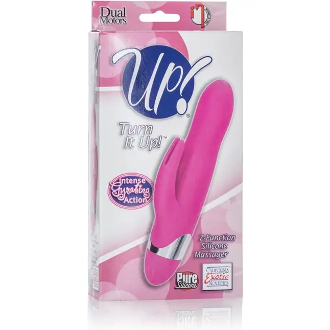 Вибромассажер с клиторальной стимуляцией Turn it Up! 7-Function Silicone Massager - 20,3 см - Up!. Фотография 2.