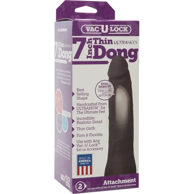 Реалистичная темнокожая насадка Vac-U-Lock 7 ULTRASKYN Thin Dong - 19 см - Vac-U-Lock. Фотография 2.