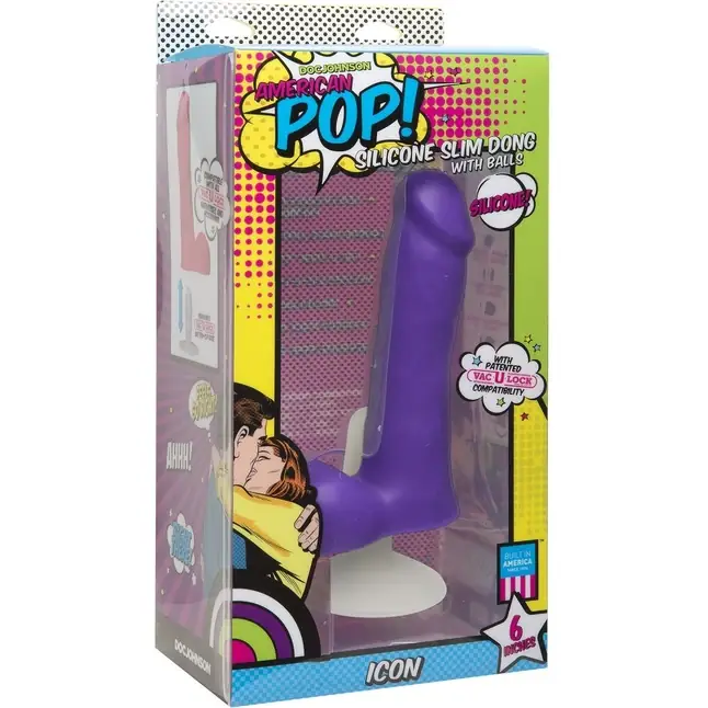 Фиолетовый фаллоимитатор на присоске Icon 6 Slim Dong with Balls - 16,51 см - American POP!. Фотография 3.