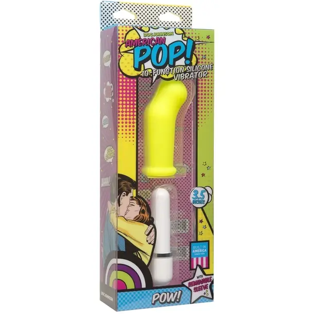 Жёлтый G-стимулятор с вибрацией Pow! 10 Function Silicone Vibrator - 8,89 см - American POP!. Фотография 2.