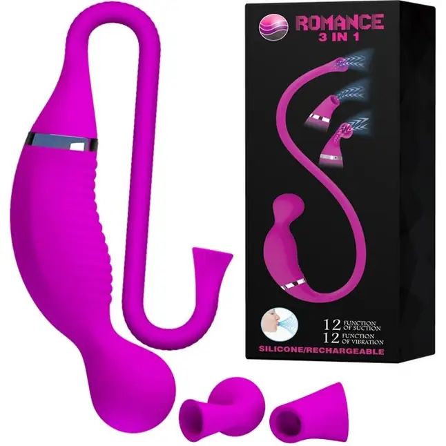 Двусторонний стимулятор Romance 3-in-1 - с вибрацией и функцией всасывания