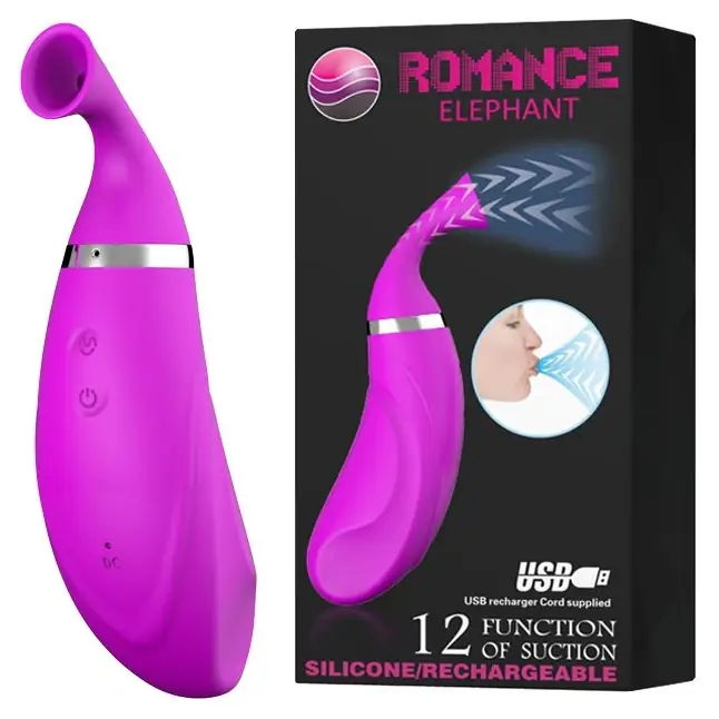Лиловый клиторальный стимулятор Romance Elephant с функцией всасывания