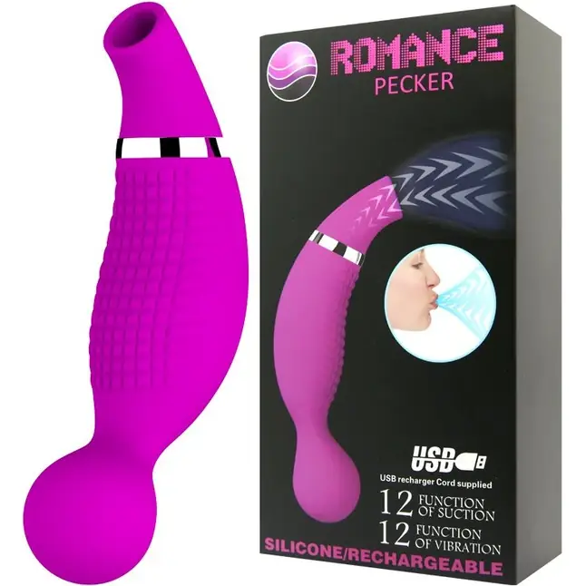 Двусторонний стимулятор Romance Pecker - с вибрацией и функцией всасывания