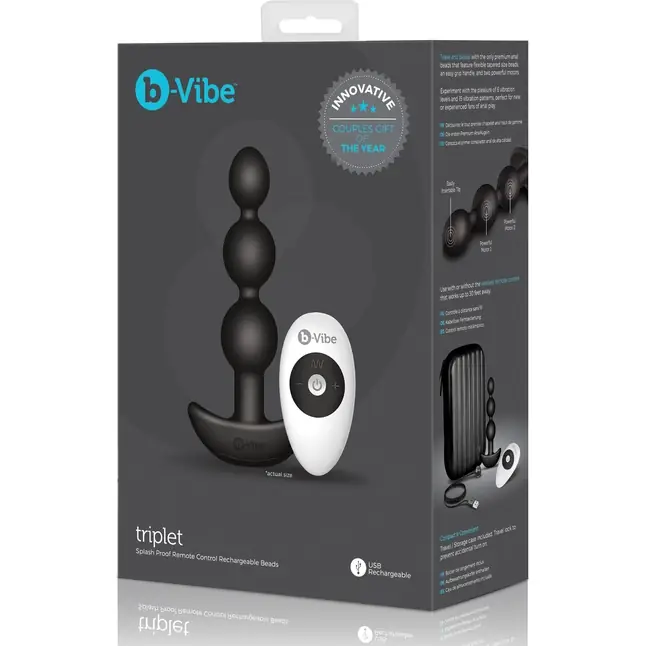 Чёрная анальная виброёлочка TRIPLET ANAL BEADS BLACK - 14 см. Фотография 6.