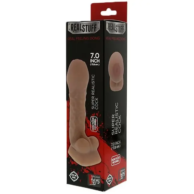 Телесный фаллоимитатор с закрытой головкой REALSTUFF REAL FEELING DONG UNCUT 7INCH - 17,8 см - RealStuff. Фотография 2.