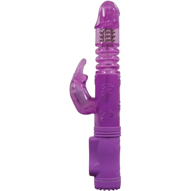Фиолетовый вибромассажер с клиторальной стимуляцией BunnyTron Petite Thruster Vibe - 25 см - BunnyTron