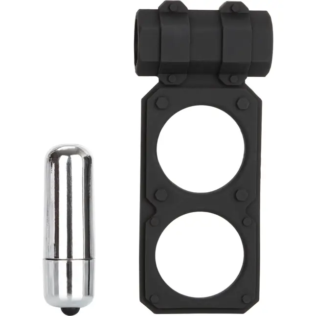 Чёрное эрекционное кольцо с вибрацией и подхватом мошонки Silicone Lovers Gear Figure 8 Enhancer - Couples Enhancers. Фотография 3.