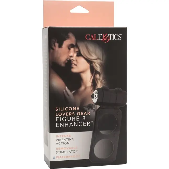 Чёрное эрекционное кольцо с вибрацией и подхватом мошонки Silicone Lovers Gear Figure 8 Enhancer - Couples Enhancers. Фотография 6.