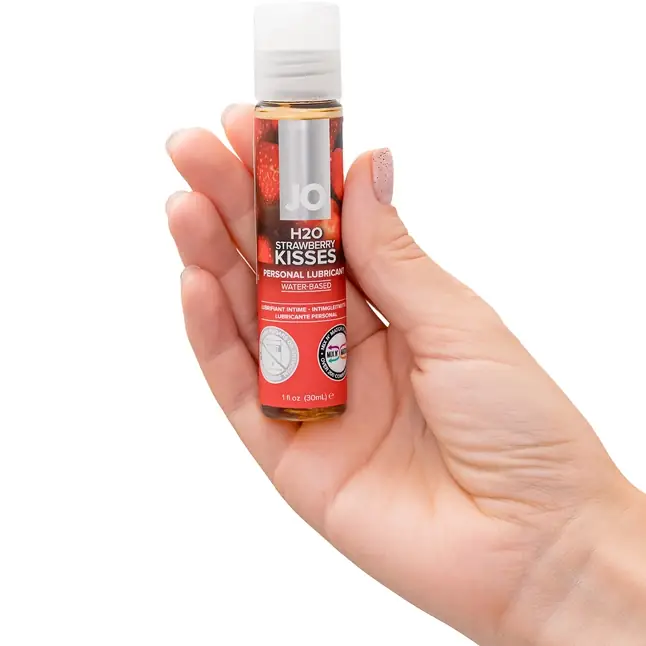 Лубрикант на водной основе с ароматом клубники JO Flavored Strawberry Kisses - 30 мл - JO H2O Flavors. Фотография 3.