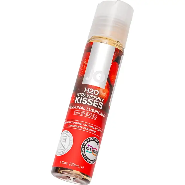 Лубрикант на водной основе с ароматом клубники JO Flavored Strawberry Kisses - 30 мл - JO H2O Flavors. Фотография 4.