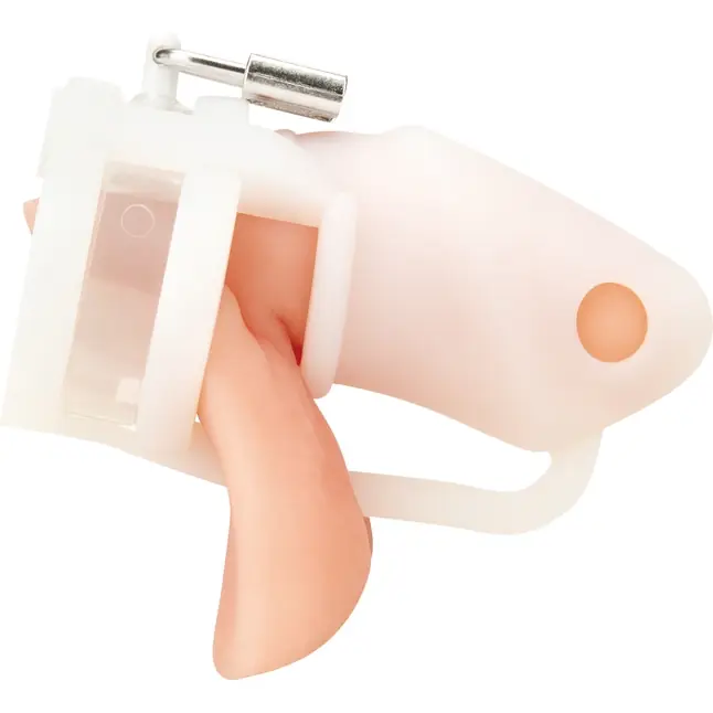 Белая клетка для пениса Silicone Small 2 in Cock Cage With Ball Divider. Фотография 3.