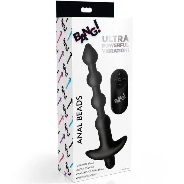 Черные анальные бусы с вибрацией и пультом ДУ 28X Remote Control Vibrating Silicone Anal Beads - 19 см - Bang!. Фотография 2.