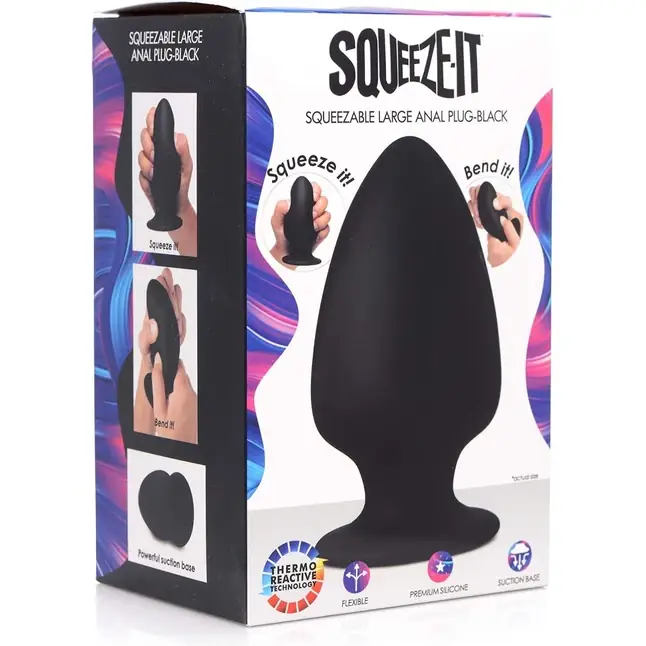 Черная мягкая анальная пробка Squeezable Large Anal Plug - 13,2 см - Squeeze-it. Фотография 3.
