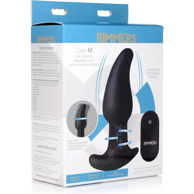 Черная анальная вибропробка с эффектом римминга Gyro M Curved Rimming Plug - 13,7 см - Rimmers. Фотография 2.