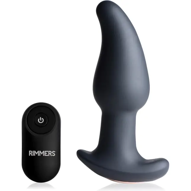 Черная анальная вибропробка с эффектом римминга Gyro M Curved Rimming Plug - 13,7 см - Rimmers. Фотография 3.