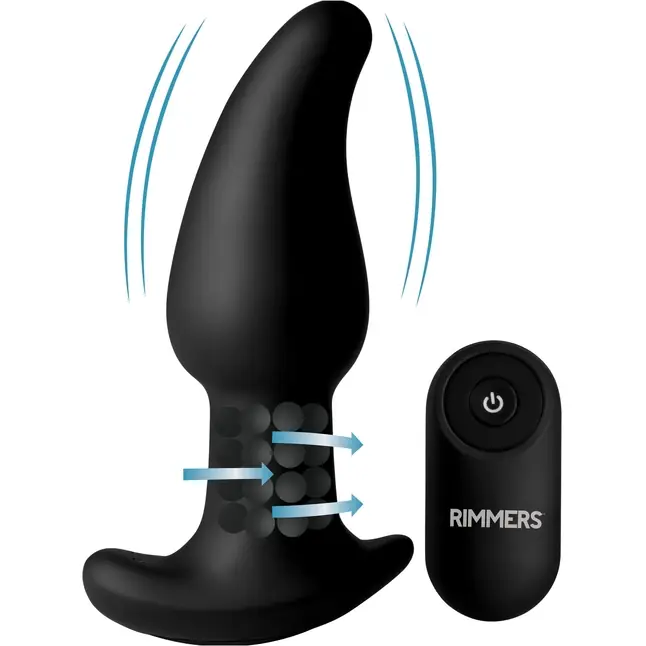 Черная анальная вибропробка с эффектом римминга Gyro M Curved Rimming Plug - 13,7 см - Rimmers