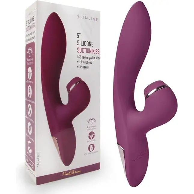 Сливовый вибратор-кролик с вакуумной стимуляцией 5’’ Silicone Suction Kiss - 20,3 см. Фотография 2.