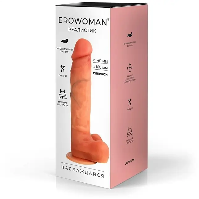 Телесный фаллоимитатор с внутренним стержнем - 20 см - EROWOMAN REALISTIC. Фотография 4.