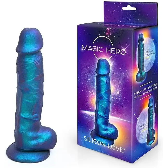 Синий фаллоимитатор с шиммером - 17 см - MAGIC HERO. Фотография 2.